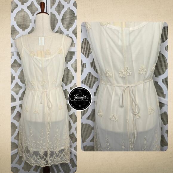 Zanoni by Jalate NWT Cream Scoop Neck Sleeveless Embroidered Dress Size Large - Picture 8 of 12